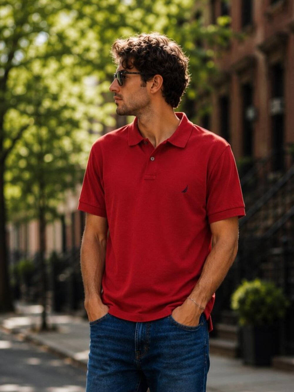 Nautica Men's XL Classic Fit Polo Shirt Red 100% Cotton Short Sleeve